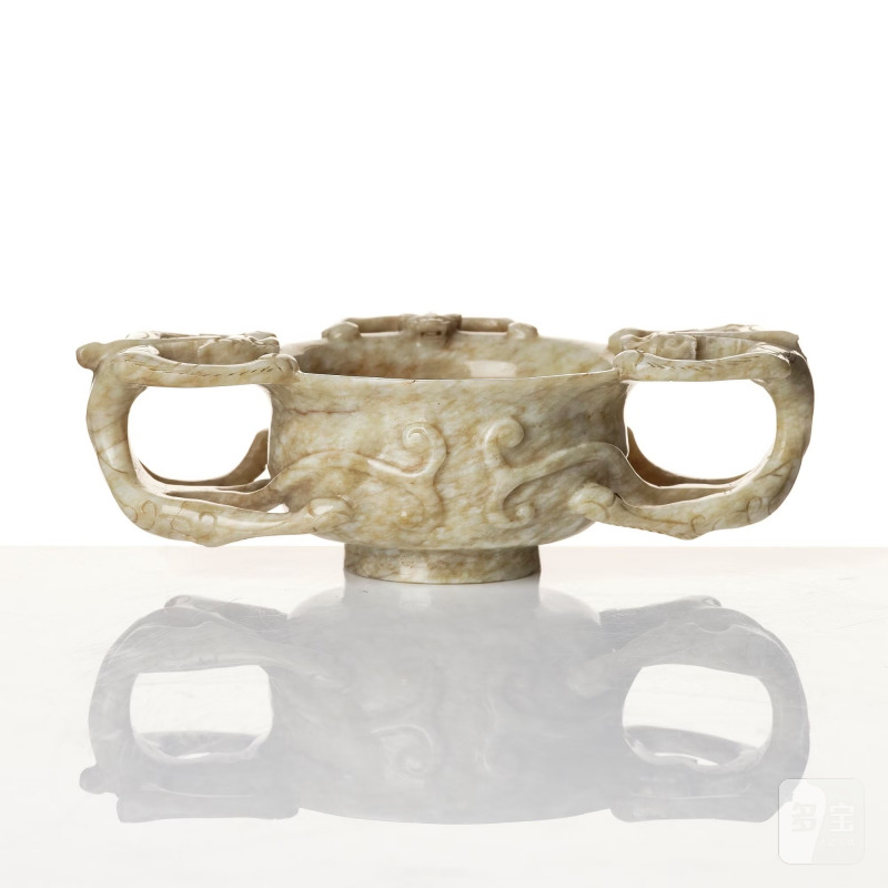 A large 'chicken-bone' jade chilong cup, - 图7